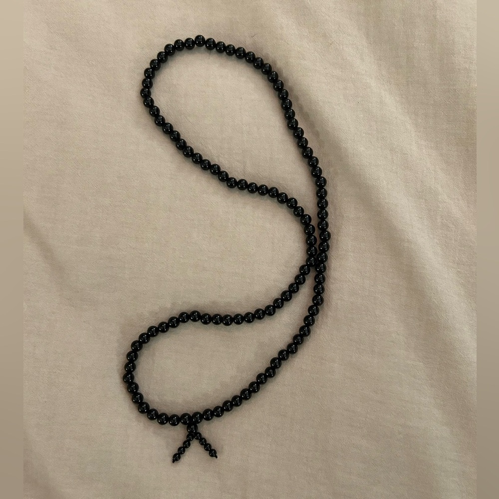 Black Onyx 108 Beads with Tassel Wrap Bracelet/Necklace